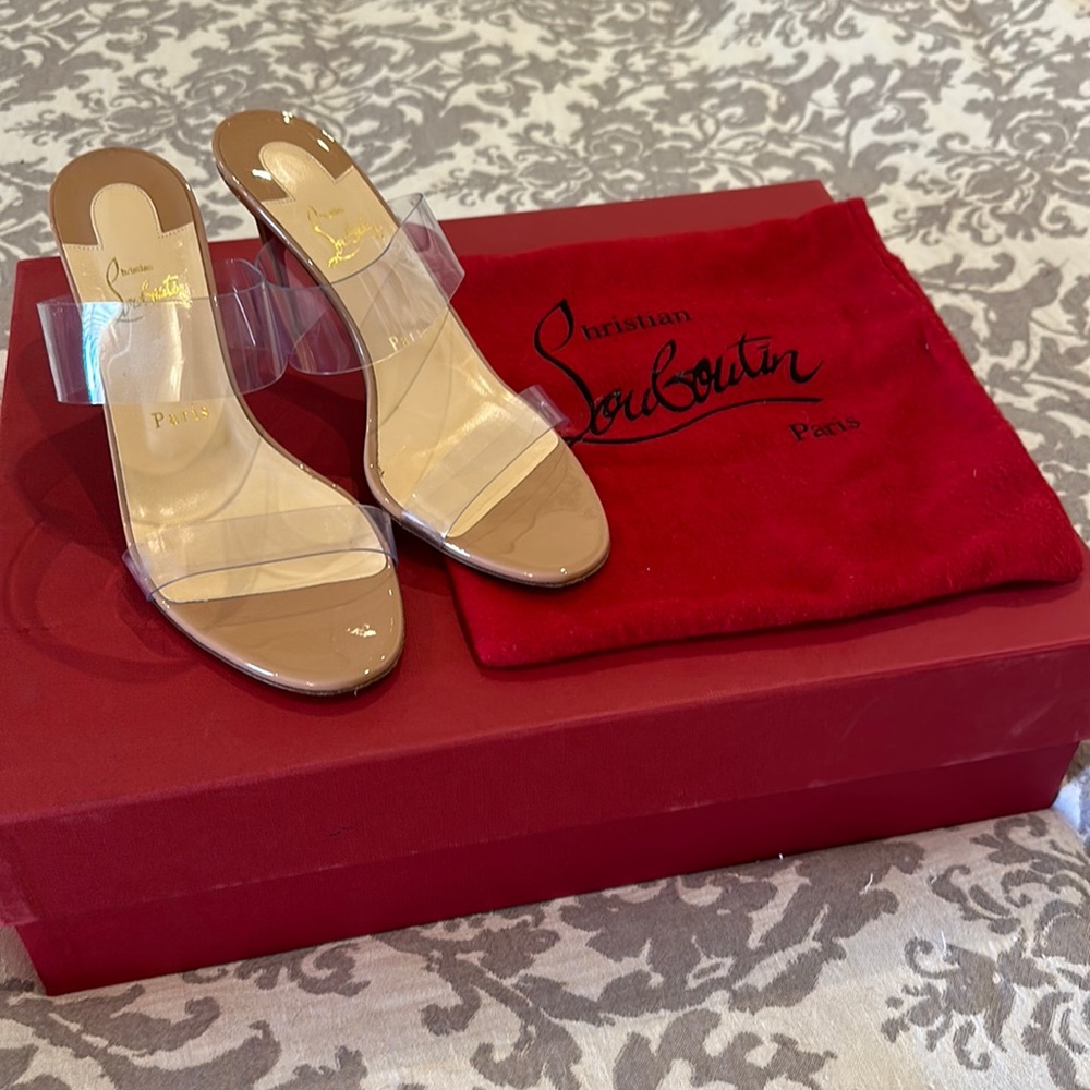 Christian Louboutin nude clear sandal heels